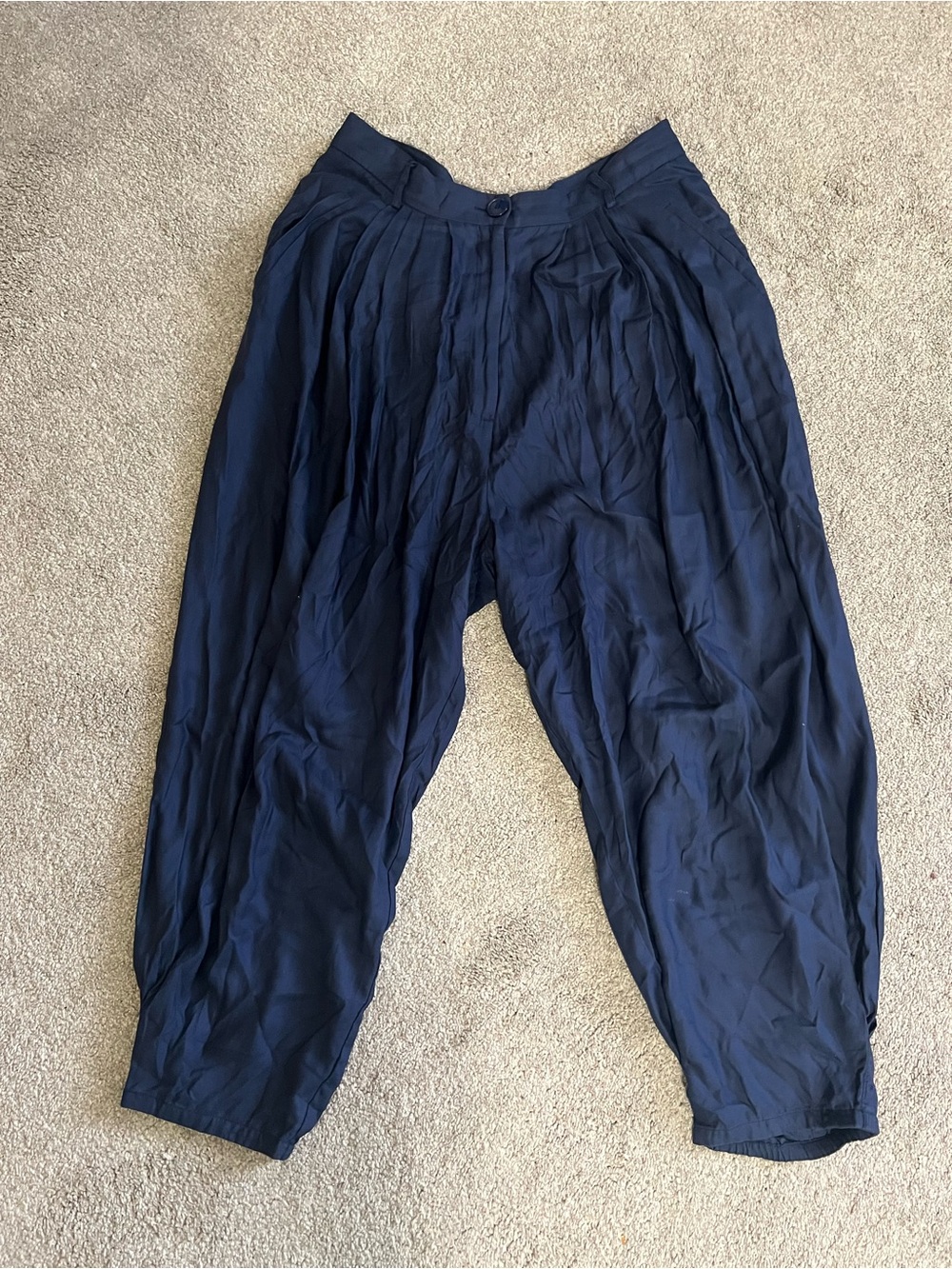 Anthropologie Astrid Navy Pleated Harem Barrel Pants Lyocell Size 12